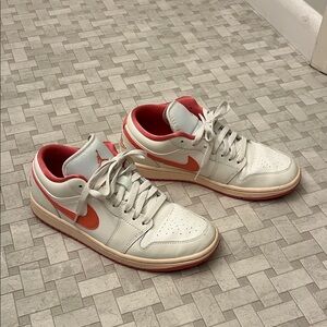 Nike women’s Nike Low Dunk Air Jordan’s White, cream, very palest blue & coral